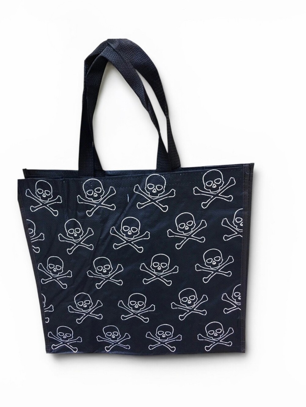 Black Skull and Crossbones Reusable Tote Bag Goth Shopping Grocery Halloween